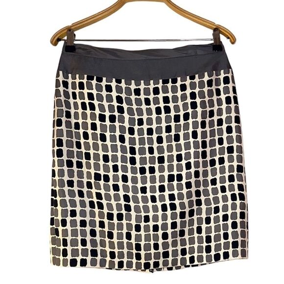 Anthropologie Baraschi Skirt Womes 4 Gray Silk Abstract Block Office Boho Career - Picture 1 of 7